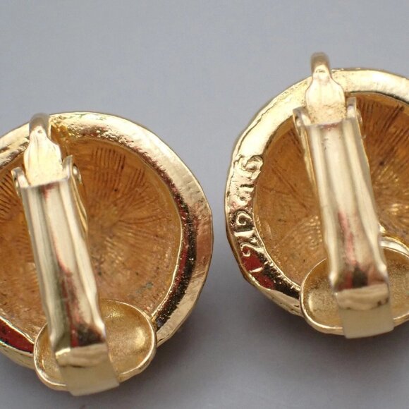 CHANEL CC Logo Rhinestone Round Button Earrings Clip-On Gold Vintage - Picture 2 of 16